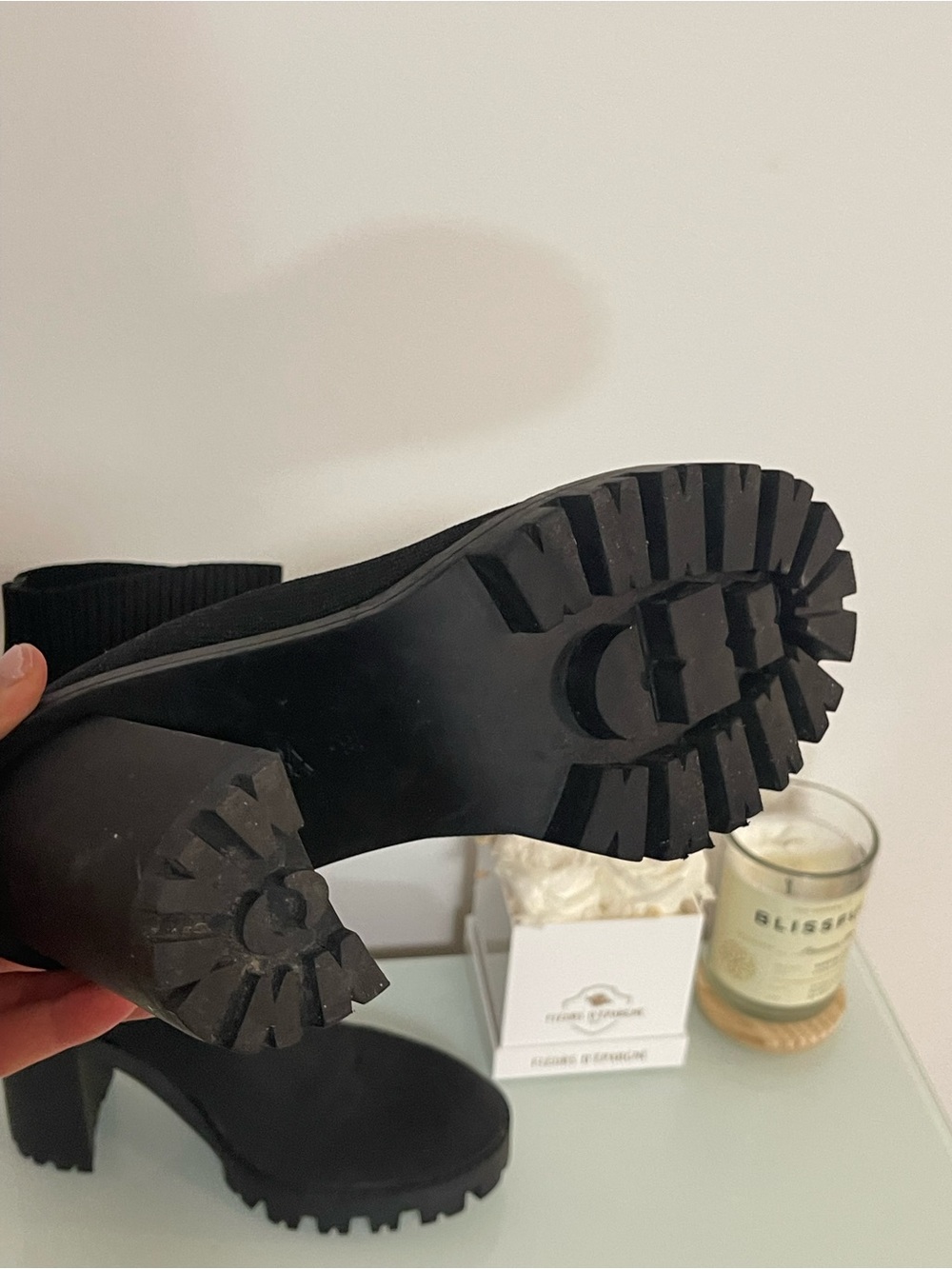 Zara Black Ribbed Sock Heel Boots - Picture 4 of 9